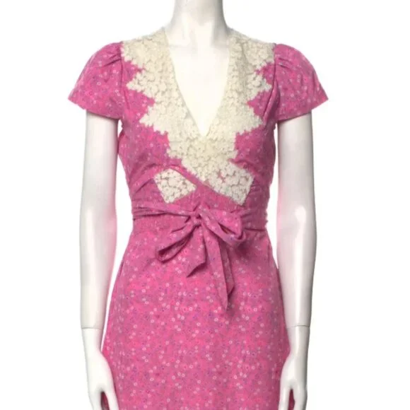 NWOT LoveShackFancy Minuet Lace Trim Midi Dress in Crushed Blueberries XS $425